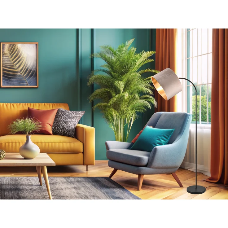 Bogenleuchte JULIETA mit Samt Lampenschirm Beige Gold, Höhe 156cm – Bild 6