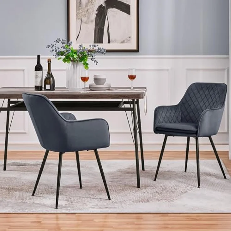 Yaheetech Esszimmerstühle, Sessel, 2er Set, Polsterstühle mit Armlehnen, Metallbeine, Samtbezug, Dunkelgrau, für Arbeitszimmer, Wohnzimmer, Schlafzimmer – Bild 5