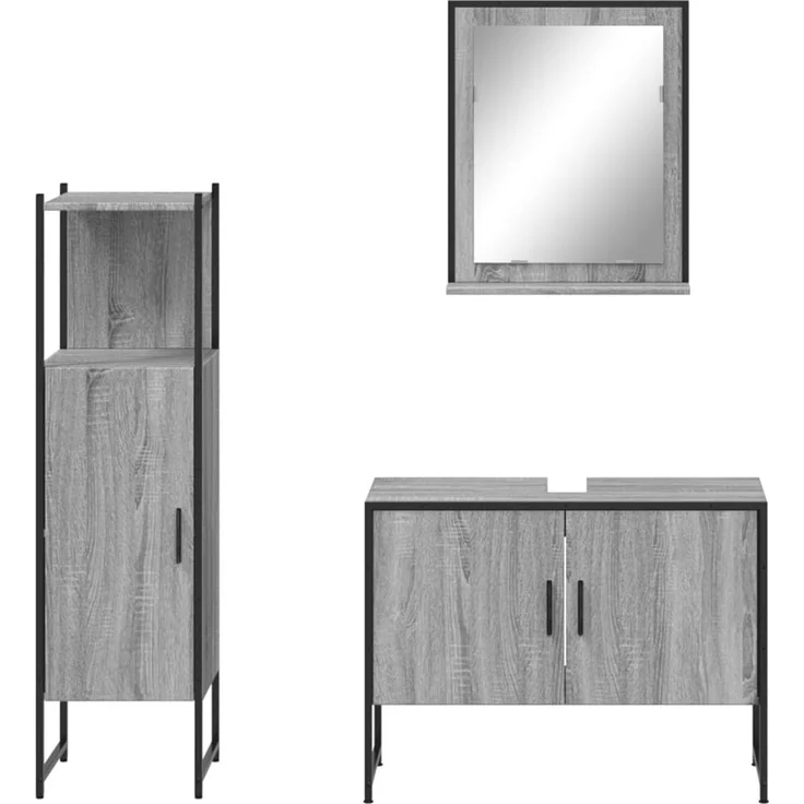 vidaXL 3-tlg. Badmöbel-Set Grau Sonoma Holzwerkstoff 3214352 – Bild 5