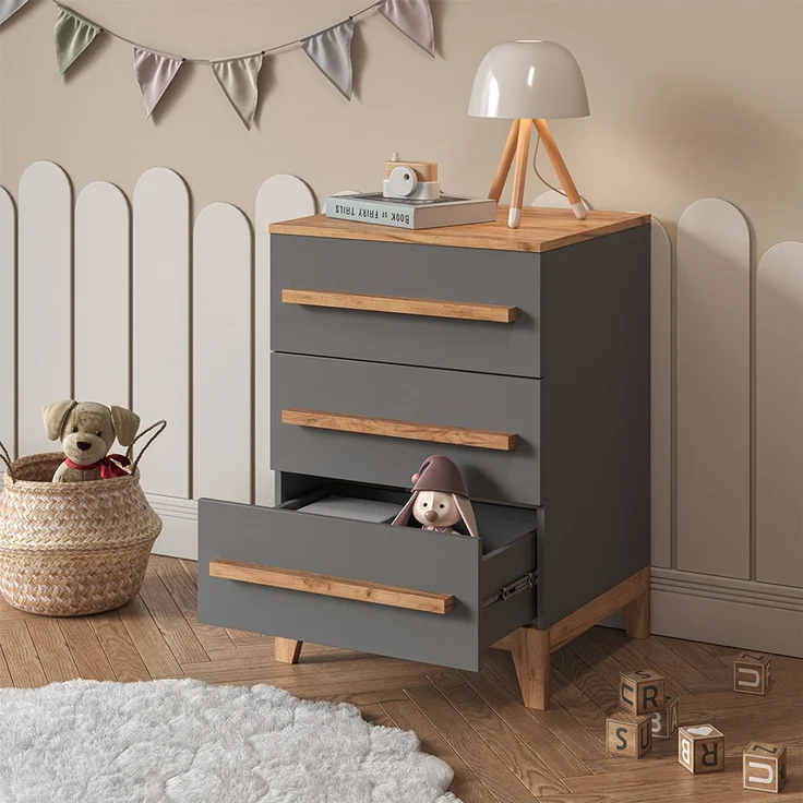 Kommode Malia Grau/Artisan 60 x 88 cm mit 3 Schubladen Vitalispa – Bild 4