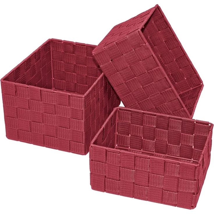 Lashuma Aufbewahrungskorb (Set, 3 St), rote Bad Körbchen mit Flechtmuster – Bild 1