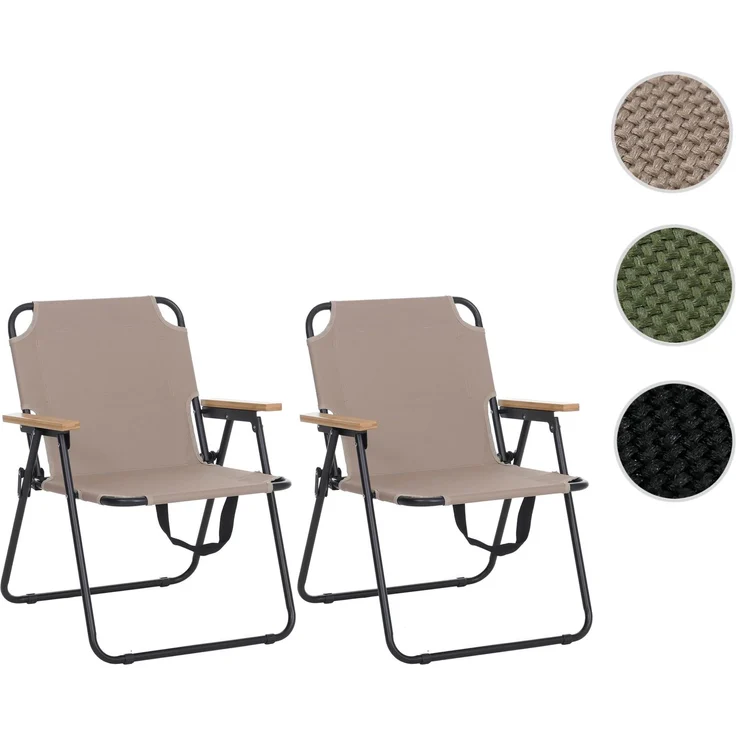 2er-Set Campingstuhl HWC-Q43, Gartenstuhl Balkonstuhl Freizeitstuhl, klappbar Bambus Metall Stoff/Textil ~ creme – Bild 10