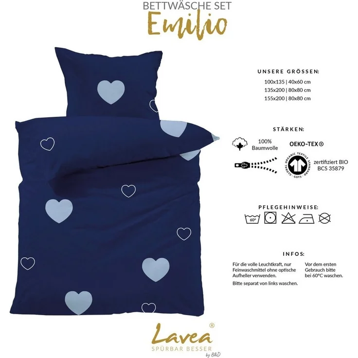 Lavea Kinderbettwäsche Bettwäsche Kinder Herzen Set, mit Reißverschluss, mit Herzmotiv, 100% Baumwolle, 2 teilig, weiche Bezüge für Bettdecke und Kopfkissen – Bild 2