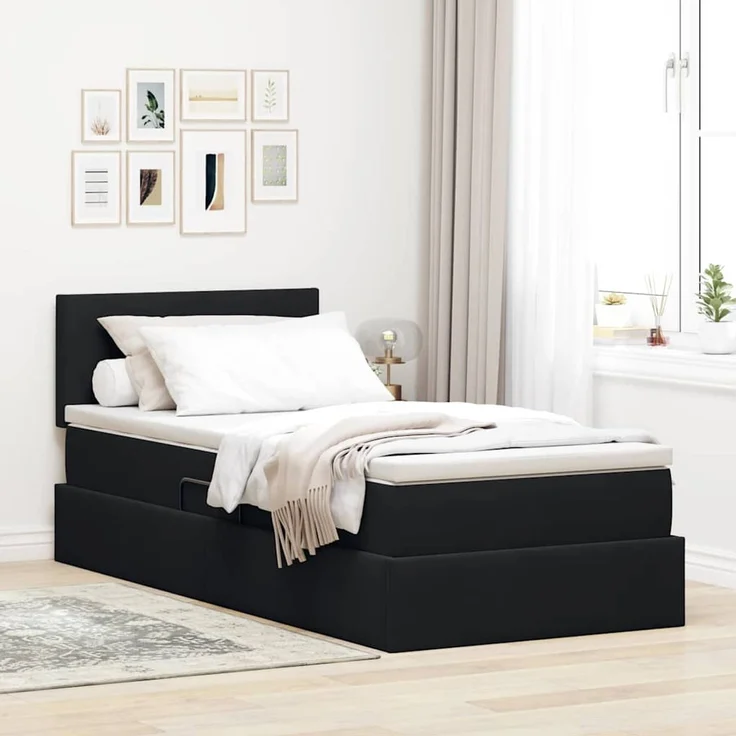 vidaXL Aufbewahrungsbett mit Kopfteil Schwarz 90 x 200 cm Samt 3370673 – Bild 1