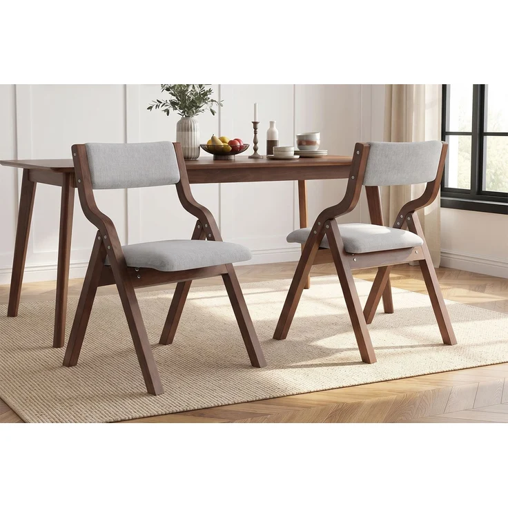 4 klappbare Esszimmerstühle, Esszimmerstühle aus Massivholz, bequem und atmungsaktiv, faltbar und verstaubar, geeignet für Esszimmer, Wohnzimmer, Café, moderner Stil, Leinen, Grau – Bild 15