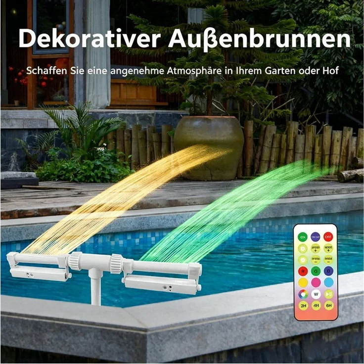 Rutaqian Poolwasserfall Pool Wasserfall mit LED Poollicht RGB, Poolfontäne Fernbedienung, Pool Springbrunnen mit Doppeldüse, Timer, IP65 für Pool Zubehör – Bild 3