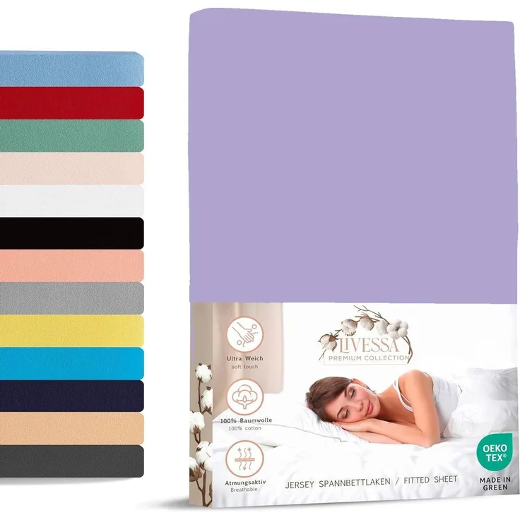 livessa Spannbettlaken Jersey Spannbettlaken 100% Baumwolle – Atmungsaktiv -Weich, Jersey, Gummizug: Rundumgummizug, In 9 Größen und vielen Farben erhältlich