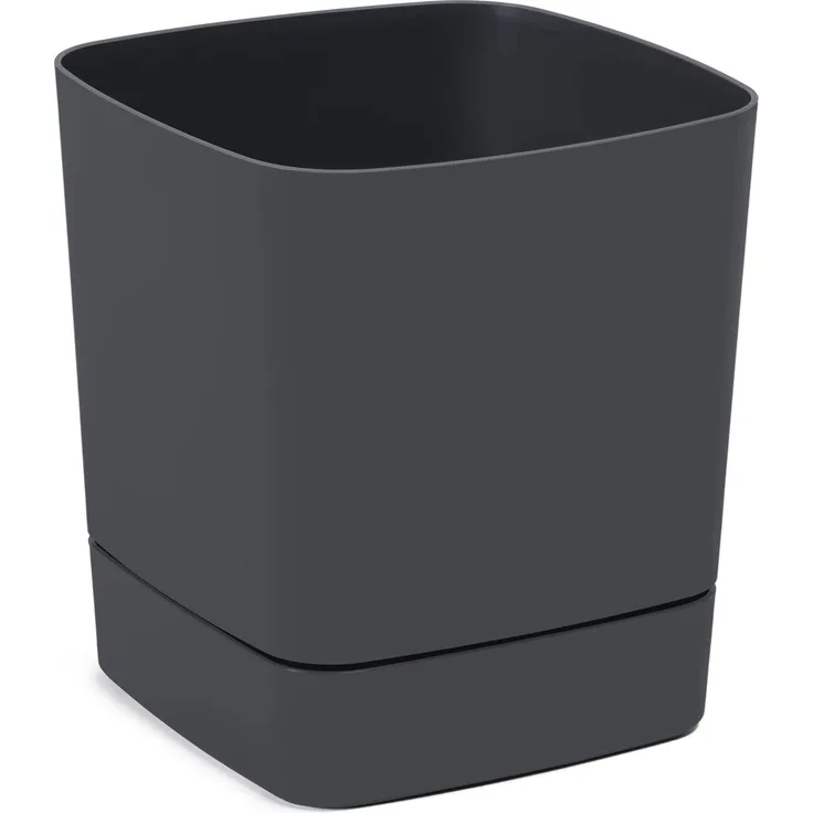 LAMELA Blumentopf Quadratisch mit Integriertem Untersetzer - 16x16 cm x H 17,6 cm, 4 L - Leichter & wetterfester Kunststoff - Für Innen & Außen - Anthrazit