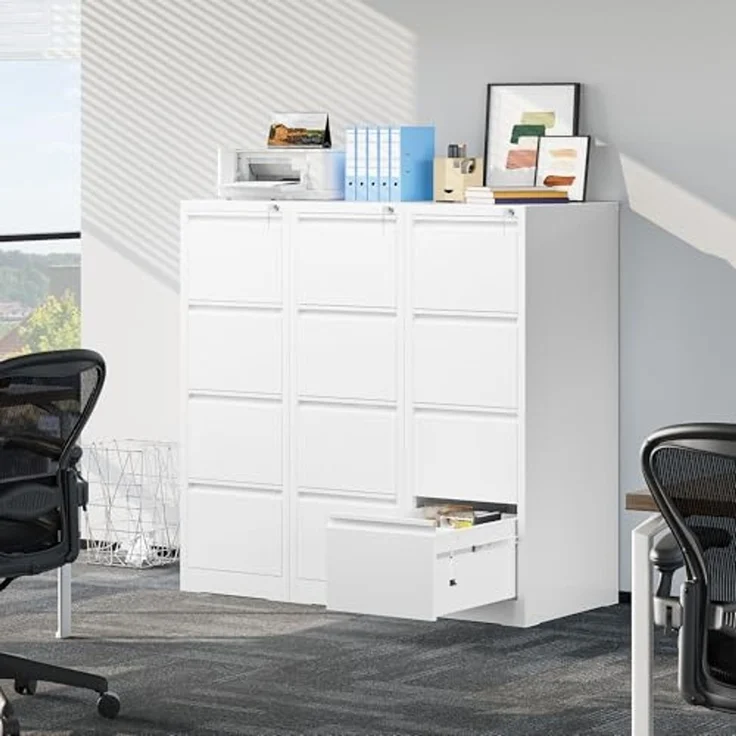 YITAHOME Aktenschrank mit 4 Abschließbaren Schubladen, Kippsicherer Rollender Aktenschrank mit Rädern für das Büro zu Hause, Unter-Pult-Aktenschränke, weiß, 62 x 45.8 x 133 cm – Bild 2