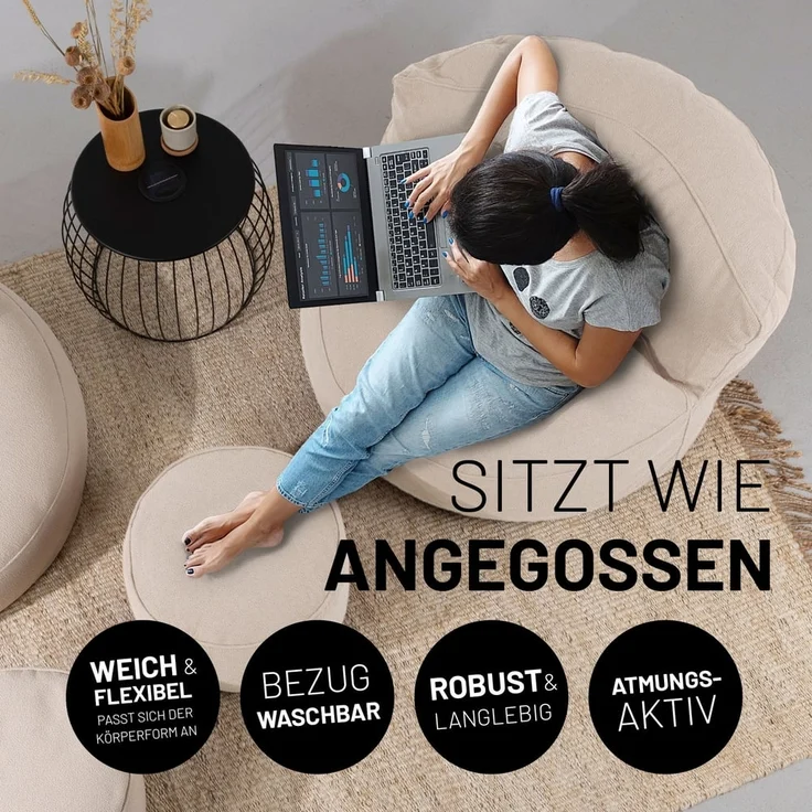 Lumaland Loungeset Sitzsack Lounge Teddy 320L, Indoor-Bezug - weich waschbar - perfekt fürs moderne Zuhause – Bild 7