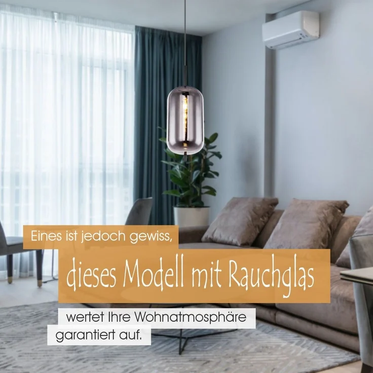 Hängelampe Esszimmer Hängeleuchte Wohnzimmer Rauchglas Pendelleuchte Küche – Bild 4