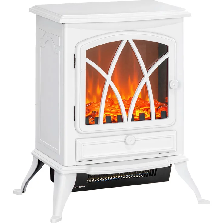 JARDJ Freistehender elektrischer Kamin 1000/2000 W, dekorativer Kamin mit LED-Flammeneffekt, weiß, 45*28,5*54cm