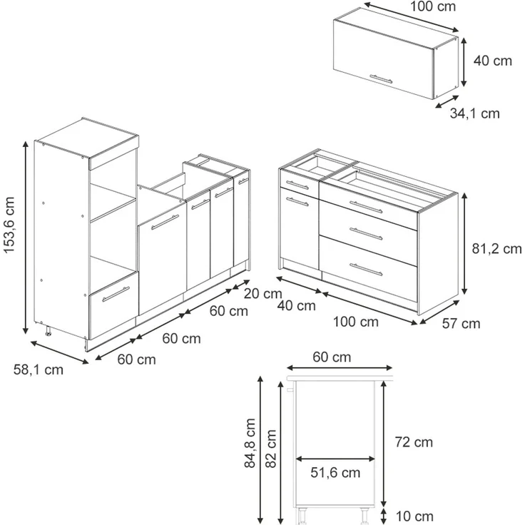 Küchenzeile Fame-Line Weiß Landhaus/Anthrazit 340 cm, AP Eiche Vicco – Bild 2