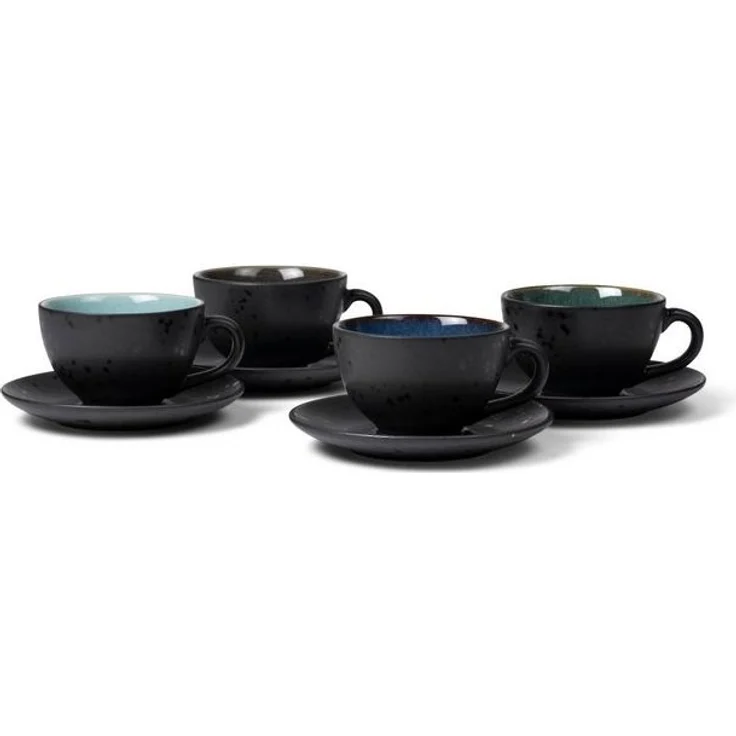 Bitz Geschirr-Set Tasse mit Untertasse black/dark blue 0,24 l Set4, Steinzeug, Tasse mit Untere-Set 24 cl 4 Stck Steinzeug Schwarz/Dunkelbl – Bild 4