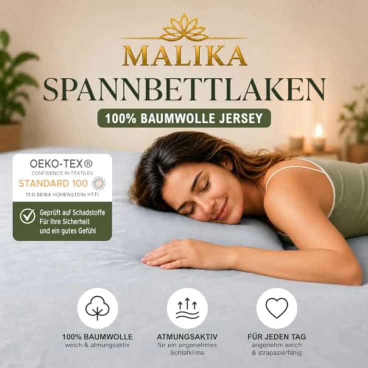 MALIKA® Spannbettlaken Doppelpack 90x200cm - 100x200cm, Baumwolle Jersey, passend für Matratzenhöhe bis 28 cm, Oeko-Tex zertifiziert – Bild 2