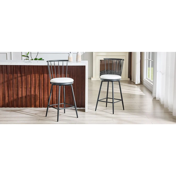 Moderner Metall-Barhocker im Windsor-Stil mit gepolstertem Sitz für Kücheninseln, Bars, Restaurants; Barhocker im Industrial-Stil in Barhöhe; Vintage- und Minimalismus-Stil--Weiß--96x39x39cm--YOUDENOVA – Bild 9
