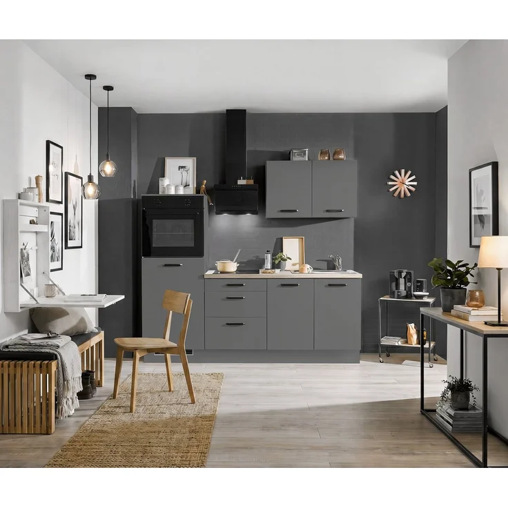 wiho Küchen Küchenzeile Compact: Kleines Format, große Ausstattung, optional mit E-Geräten, Variante mit Kühlschrank, Breite 210 cm – Bild 2