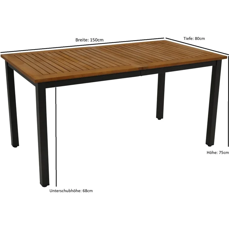 DEGAMO RAGUSA Gartentisch, Metall+ Akazie, anthrazit/braun, 150x80cm – Bild 2