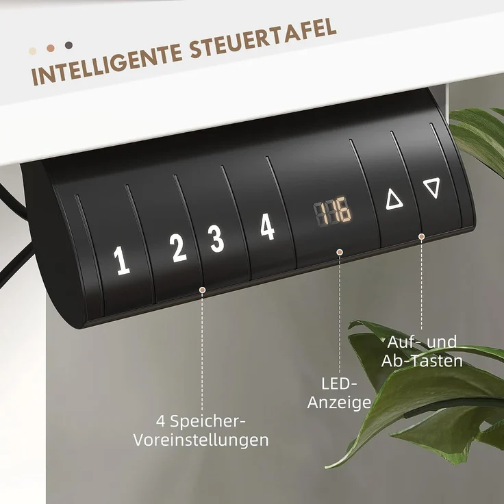 Vinsetto Höhenverstellbarer Schreibtisch Elektrisch 120x60 cm, Weiß | Computertisch, 4 Memory-Steuerung, Ergonomisch Steh-Sitz Tisch, Anti-Kollision, 2 Haken – Bild 4