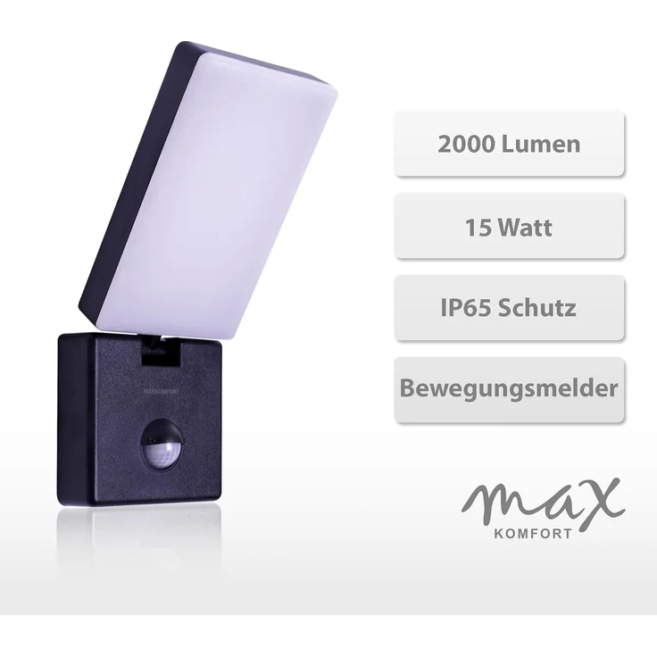 Maxkomfort Wandleuchte AGATE, LED fest integriert, Tageslichtweiß, Neutralweiß, 4000K, Außenwandleuchte – Bild 2