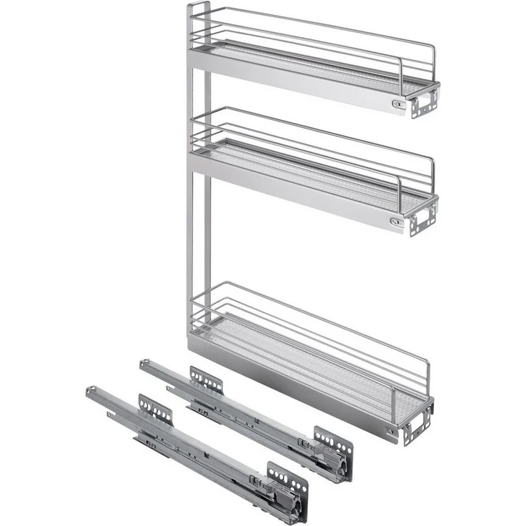 Kesseböhmer Auszugsunterschrank 15er Unterschrankauszug Classic 90° silbergrau 3-etagig Seitenmontage rechts passend für 15 cm breite Schränke – Bild 1