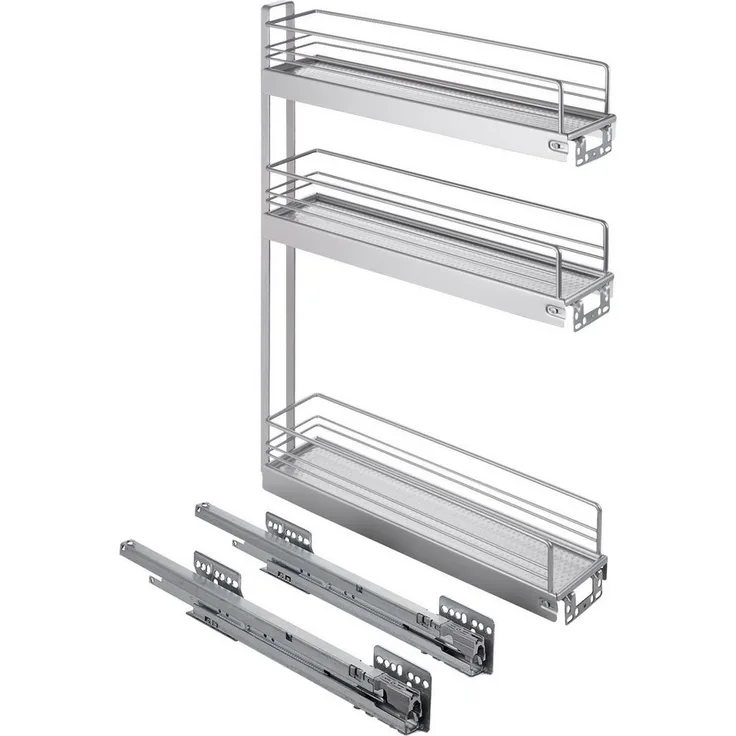 Kesseböhmer Auszugsunterschrank 15er Unterschrankauszug Classic 90° silbergrau 3-etagig Seitenmontage rechts passend für 15 cm breite Schränke