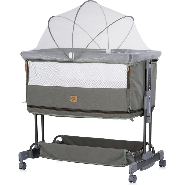 Chipolino Beistellbett Zen 2 in 1 Babybett Schaukelfunktion 7 Höhen Moskitonetz grün