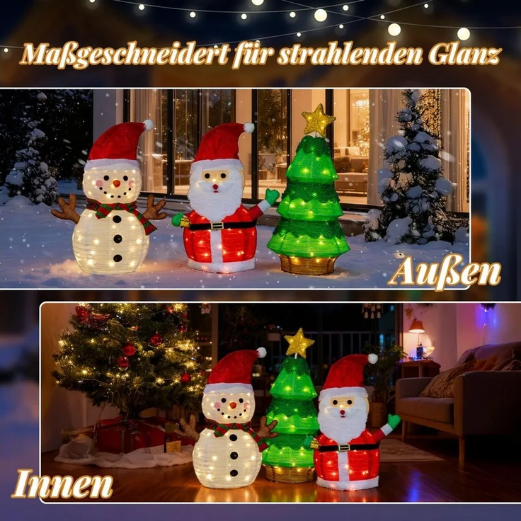 LALAHO Weihnachtsmann Schneemann & Weihnachtsbaum Kombination, mit 150 warmweißes LEDs für Außen und Innen – Bild 3