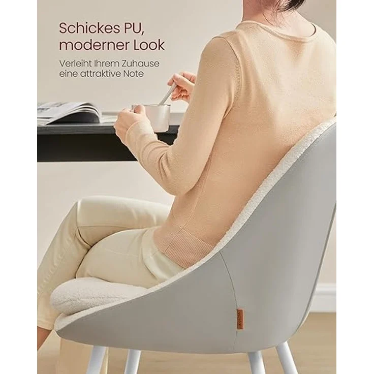 VASAGLE Esszimmerstuhl 4er Set, Küchenstuhl, bis 120 kg belastbar, Kissen mit 5,5 cm dickem Schaumstoff gepolstert, nach außen stehende Beine, für Büro Wohnzimmer, cremeweiß-wolkenweiß KDCDE184W14 – Bild 5