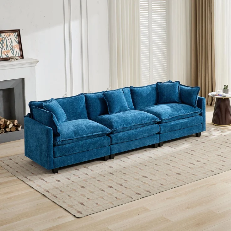 ZUBALIYA Sofa mit LED - Beleuchtung, mit Chenille - Bezug, mit Cordbezug, modular aufgebaut, aus Chenille, für Wohnzimmer und Apartments – Bild 4