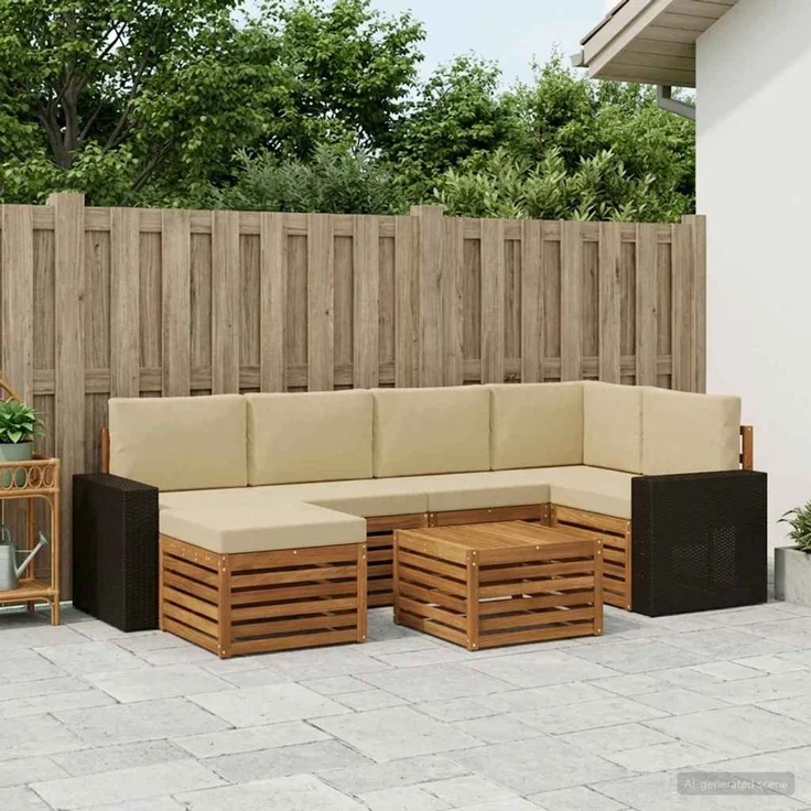 vidaXL Outdoor-Sofagarnitur 7 stk. 5-Sitzer Natur und Beige 3384604 – Bild 1
