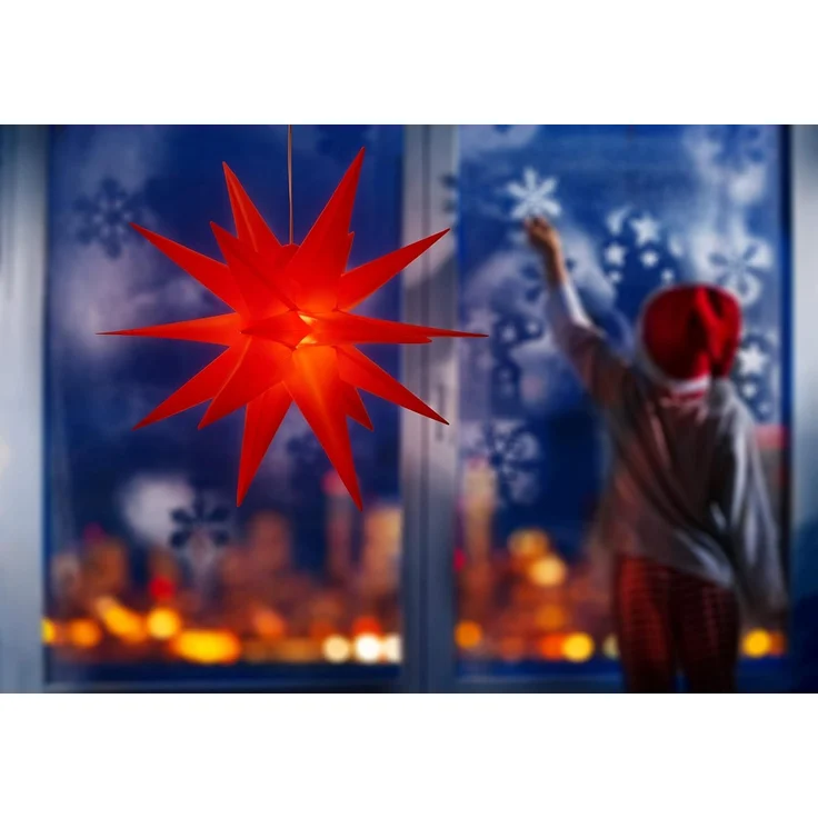 Bonetti 3D Leuchtstern inkl. warm-weißer LED Beleuchtung | für Innen und Außen geeignet | hängend | 7,5 m Zuleitung (rot, ca. 57 x 44 x 48 cm) – Bild 5