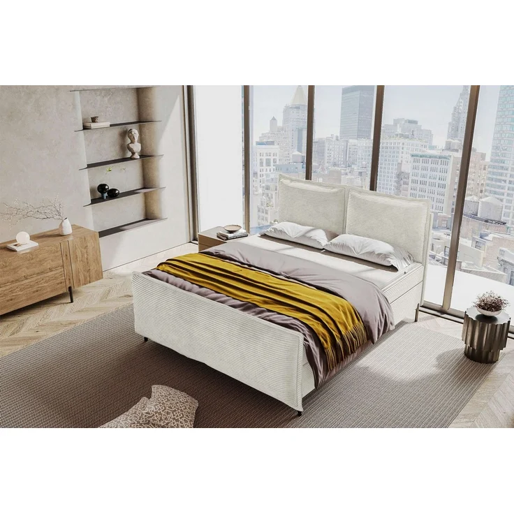 99rooms Vero Plus Boxspringbett 140x200 cm Cordstoff POSO Greige – Bild 2