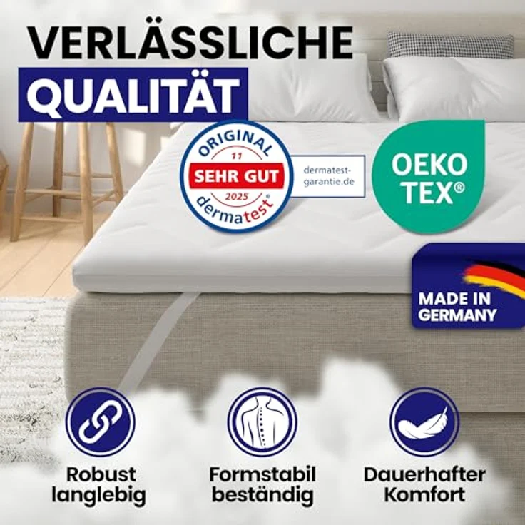 Evan Browns Matratzentopper 90x190, Schaumstoff Topper mit abnehmbarem, waschbarem Bezug, rutschfesten 4 Eckgummis - Orthopädische Matratzenauflage für Boxspring & Matratzen, atmungsaktiv – Bild 4