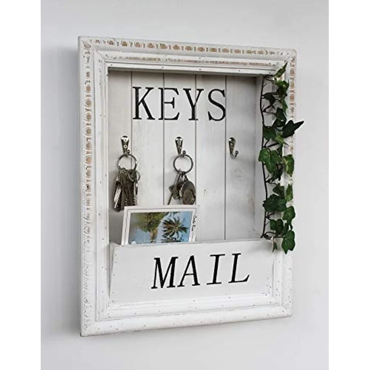 DanDiBo Wandorganizer Vintage Schlüsselbrett Holz mit Ablage 18SE011 Weiß 41 cm Schlüsselboard Briefablage Schlüsselkasten Shabby Chic Memoboard – Bild 4