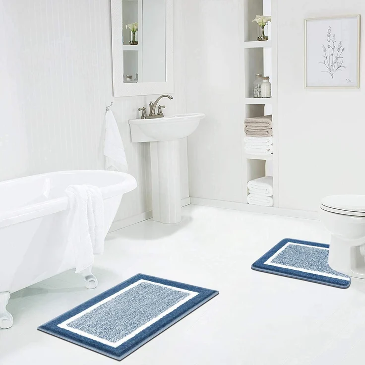 Badematten Set 2 Stück rutschfest waschbar Blaugrün 50x80+50x60cm – Bild 2