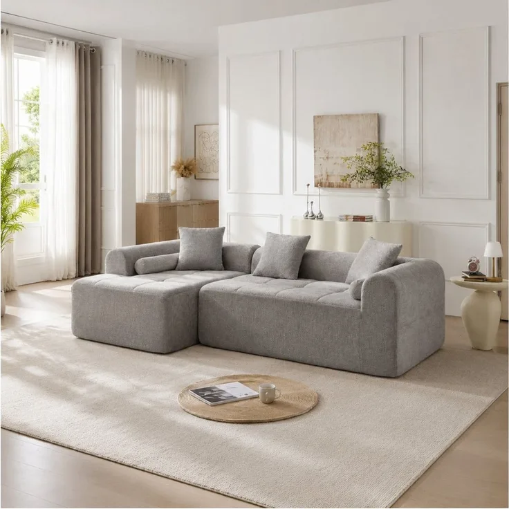 Vankel Ecksofa Modulares Chenille-Ecksofa mit tiefer Sitzfläche & Komfortpolsterung