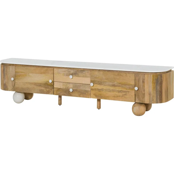 TV-Board Mango 220 x 40 x 50 natur lackiert / Marmor weiß FLORENZ #102