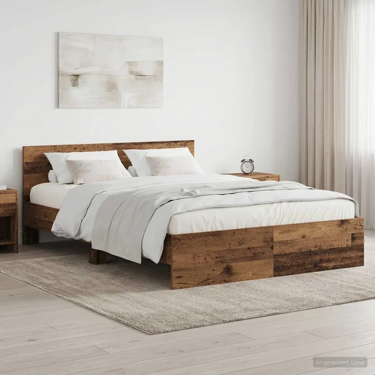 vidaXL Bettgestell mit Kopfteil Altholz 140 x 200 cm Holzwerkstoff 3445774 – Bild 1