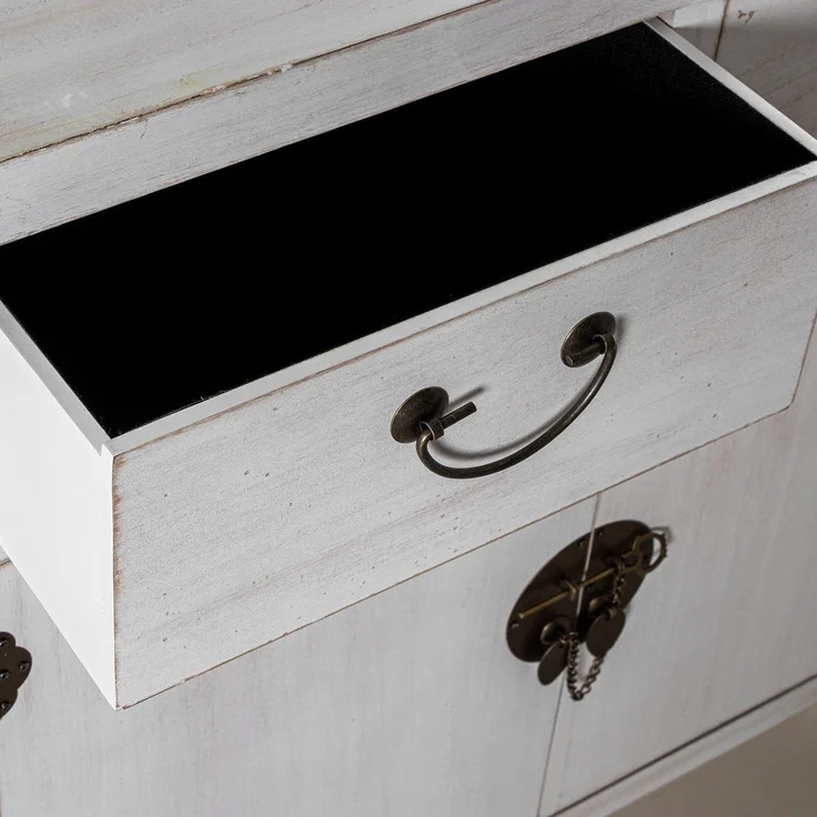 Asiatischer Eingangstisch mit 2 Schubladen und 2 Türen aus MDF-Holz in weiß gebeizt, 80 x 30 x 81 cm – Bild 3