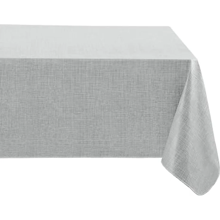 Elrene Home Fashions Monterey Leinen-inspirierte Tischdecke aus Vinyl, Wasser- und schmutzabweisend, mit Flanellrückseite, 132,1 x 132,1 cm, quadratisch, Grau – Bild 1