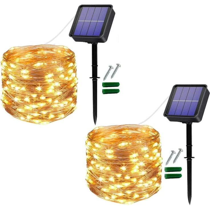[2 Stück] Solar Lichterkette Außen, Useber 2x14M 120 LED Lichterkette Aussen, Kupferdraht Solarlichterkette Wetterfest für Balkon,Bäume,Terrasse,Hochzeit,Party,Garten,Hof,Tor (Warmweiß) – Bild 1