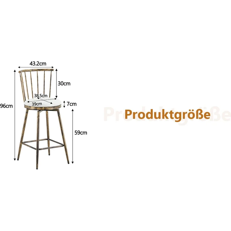Moderner Metall-Barhocker im Windsor-Stil mit gepolstertem Sitz für Kücheninseln, Bars, Restaurants; Barhocker im Industrial-Stil in Barhöhe; Vintage- und Minimalismus-Stil--Braun + Weiß--96x39x39cm--YOUDENOVA – Bild 10
