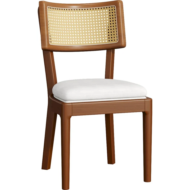 Esszimmerstühle 2er-Set 88cm×50cm×58cm aus Massivholz und Rattan – mit Leinenkissen, Walnuss – Bild 7