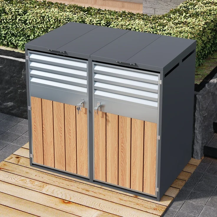 Mülltonnenbox, Mülltonnenverkleidung, 120L 240L, wetterfest, Container, Abfallbehälter, Tonnenhaus, Gartenbox, abschließbare Müllbox (2 Tonnen) – Bild 2