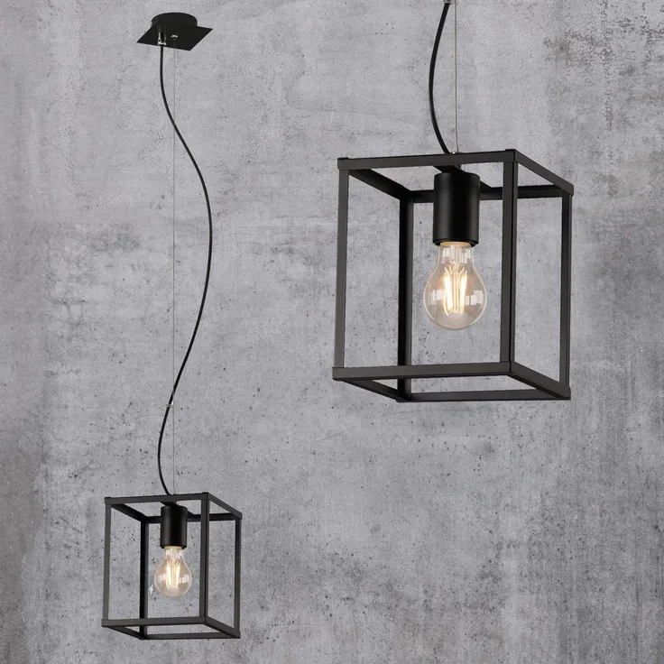 Briloner Leuchten Pendelleuchte, Pendellampe 1-flammig, Hängelampe retro vintage, Black Steel, 1x E27, max. 40 Watt, Schwarz, 170x170x1200mm (LxBxH)