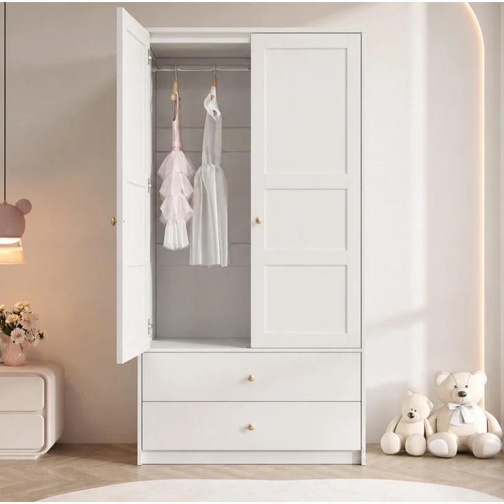 CHICFURN Kleiderschrank 100x180x48 cm mit 2 Türen, 2 Schubladen und Kleiderstange – Weiß – Bild 4