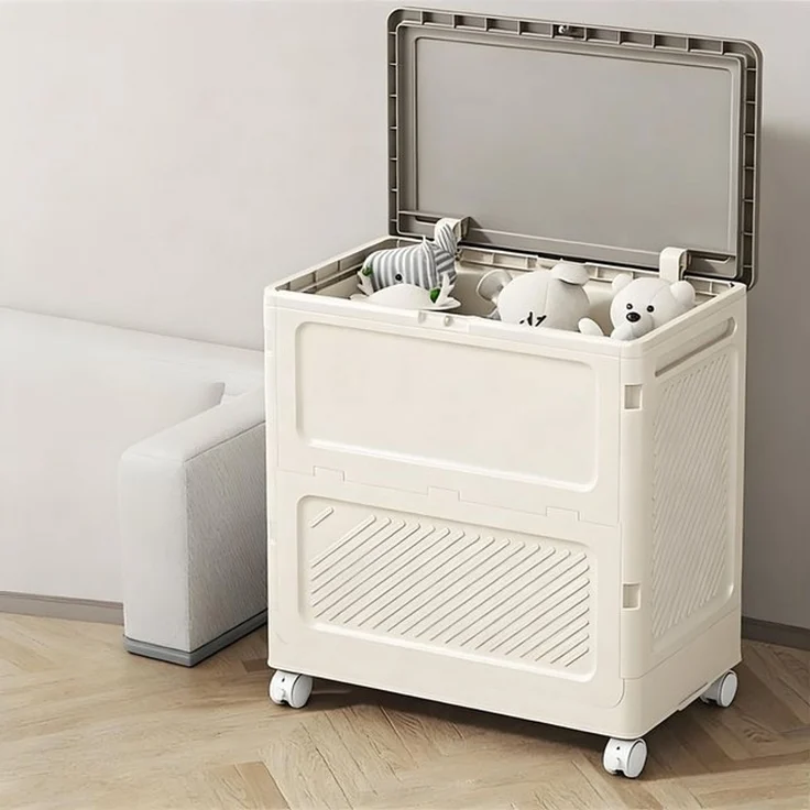 Luckice Aufbewahrungsbox mit Deckel und Rädern Spielzeugkiste Werkzeugkasten 85L (Faltbare Kunststoff Kisten Aufbewahrung, Stapelbare Klappbox Ordnungsbox als Organizer für Kleidung, Spielzeug, Badezimmer, Küche, Büro oder Wohnzimmer, Rollbare Aufbewah... – Bild 4