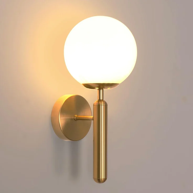 Goeco Moderne Wandleuchte Innen, E27 Gold Wandlampe mit Glas Lampenschirm, Ø15CM Dekorative Wandbeleuchtung für Schlafzimmer, Wohnzimmer, Nachttisch, Esszimmer und Hotel