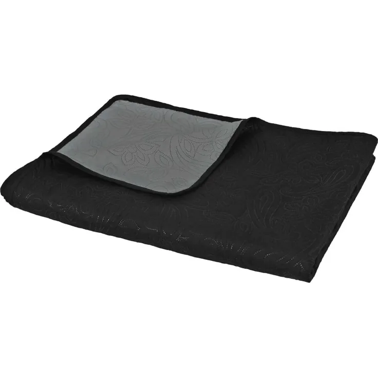 vidaXL gesteppte Tagesdecke, floral, zweiseitig, Mikrofaser /  PP-Baumwoll-Füllung, Grau / Schwarz, 230x260 cm